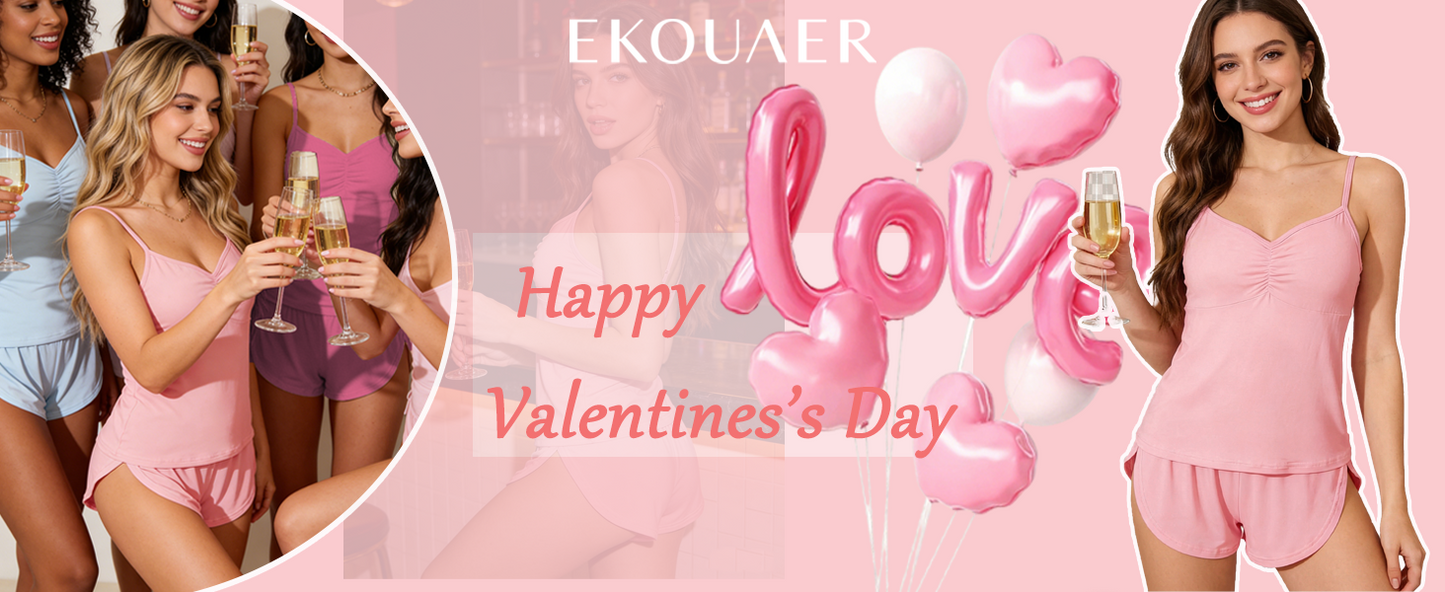 Ekouaer Women Pajamas Set Cami Sleepwear Lingerie V Neck Soft PJS Set with Shorts