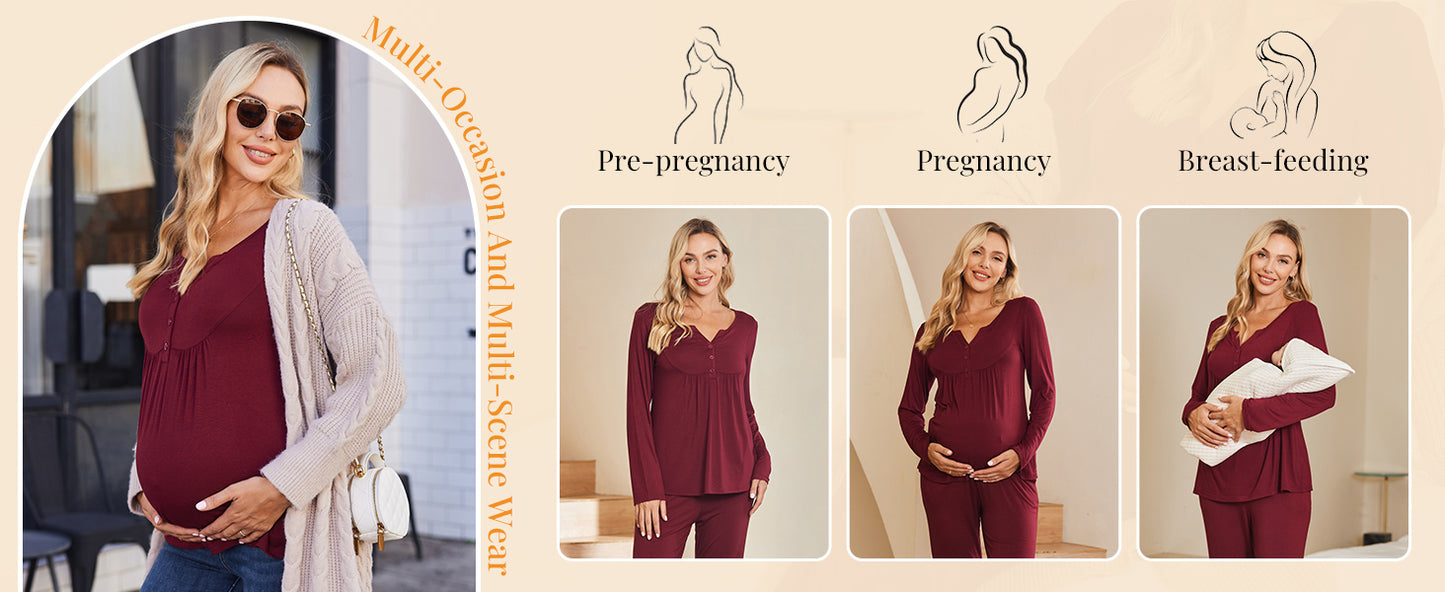 Ekouaer Maternity Nursing Pajama Sets Labor Delivery Pjs Long Sleeve Breastfeeding Pajamas Pregnancy Sleepwear Set