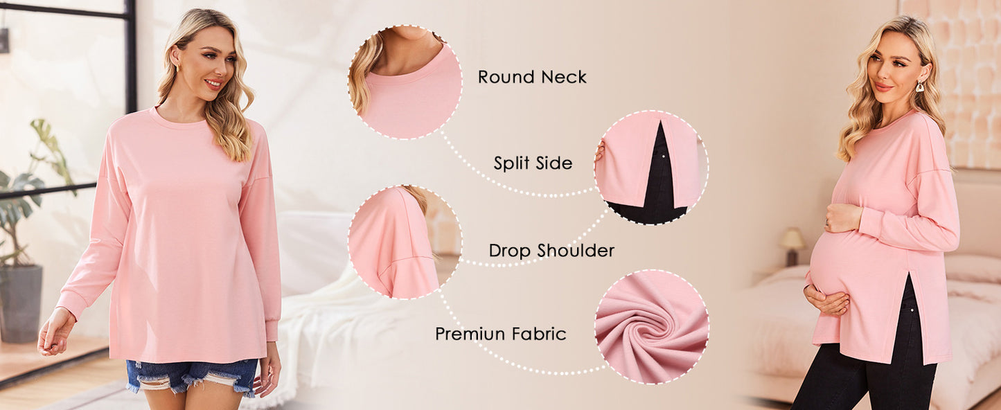 Ekouaer Womens 3 Packs Maternity Shirts Long Sleeve Side Ruched Pregnancy Tee Workout Top Tunic Blouse Mama Clothes