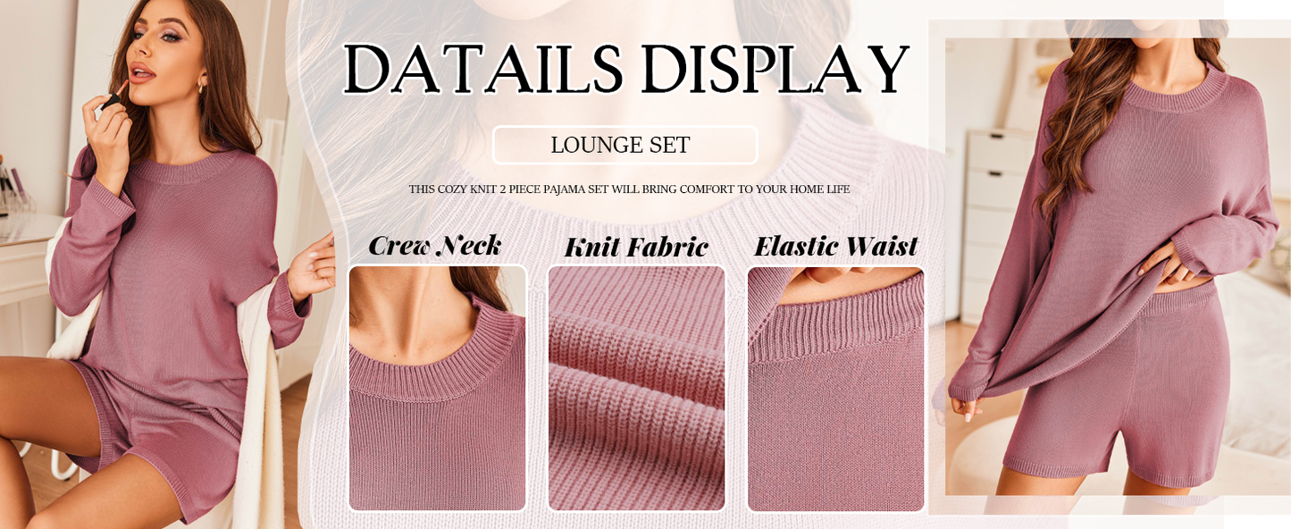 Ekouaer Pajamas Womens 2 Piece Lounge Set Cozy Knit Long Sleeve Sweater Shorts Set Oversized Matching Outfits