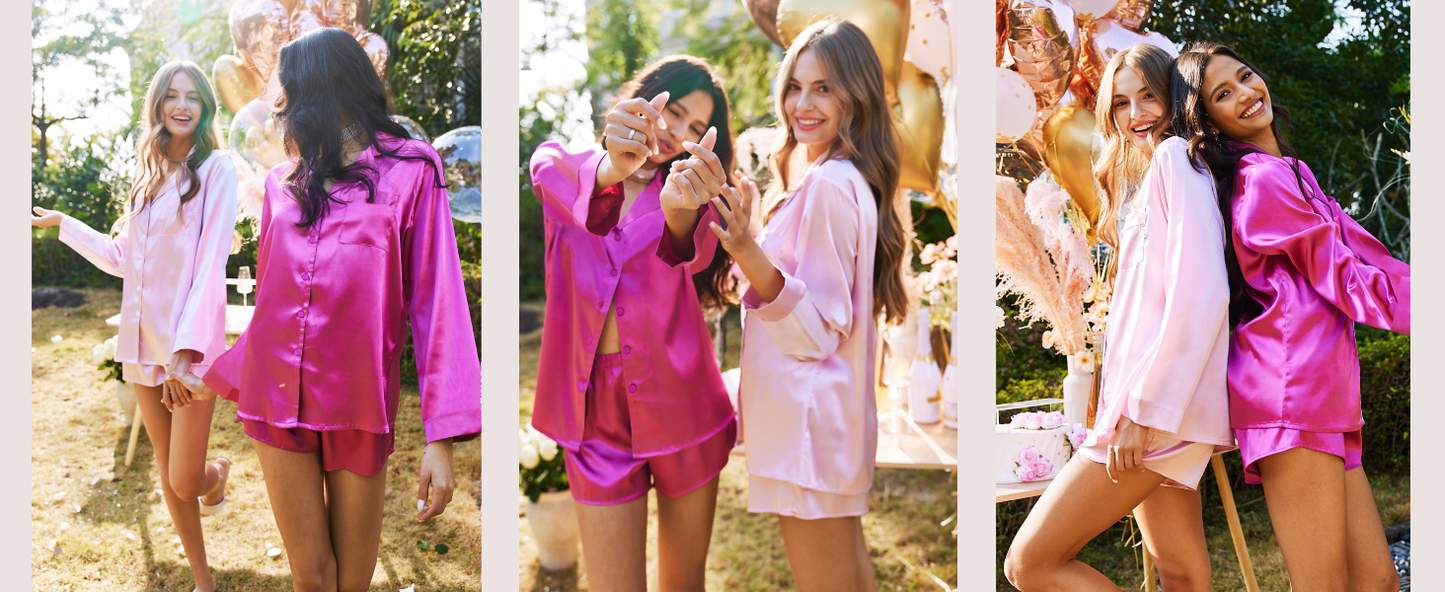 Ekouaer Womens 2 Piece Satin Pajama Set Long Sleeve PJs Sets Button Down Lounge Sets Soft Sleepwear Set