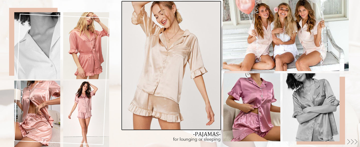 Ekouaer Womens Satin Pajamas Set Button Down Silk 2 Piece Pj Sets Ruffled Short Sleeve Sleepwear