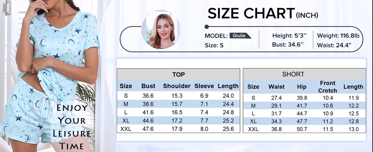 Ekouaer Women's Pajamas Sets Short Sleeve Lounge Sets Sleepwear Casual Two Piece Pjs With Pockets