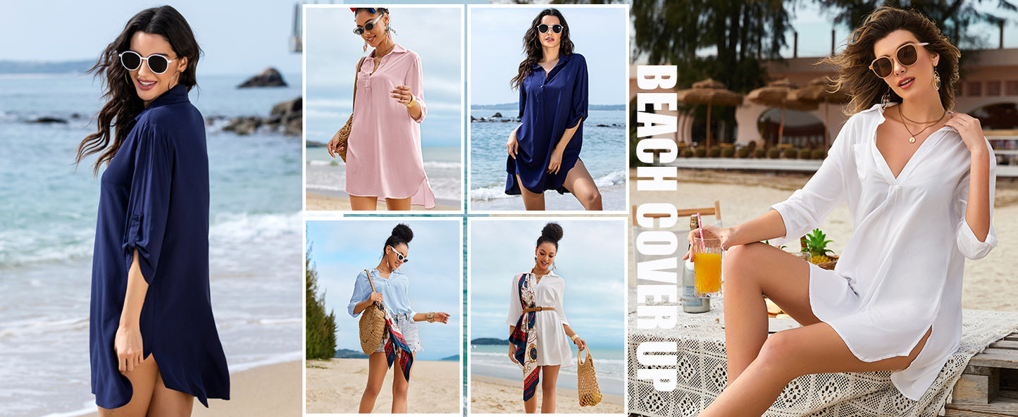 Ekouaer Womens Cover Up Shirt Swimsuit Beach Bikini Beachwear Bathing Suit