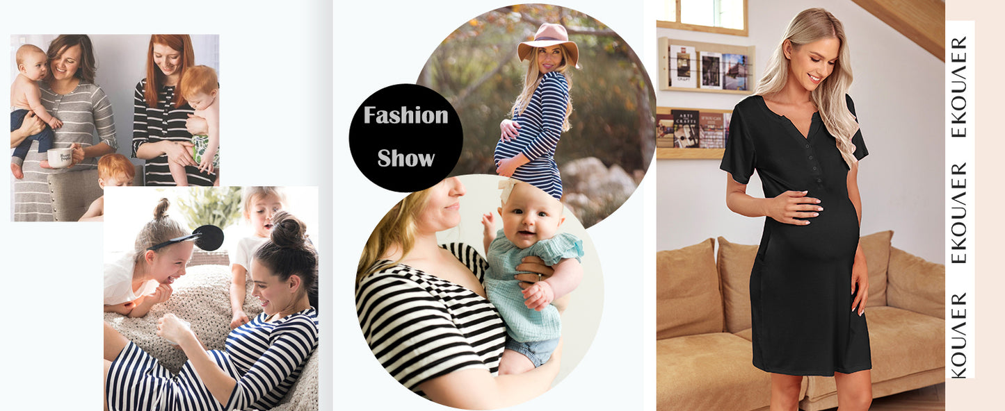 Ekouaer Nursing Nightgown Striped Women Short Sleeve Breastfeeding Sleep Dress Maternity Delivery/Labor Gown Floral Grey