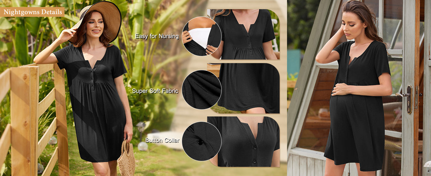Ekouaer Labor and Delivery Gown, Nursing Nightgown, Maternity Nightgowns for Hospital Short Breastfeeding Nightgown