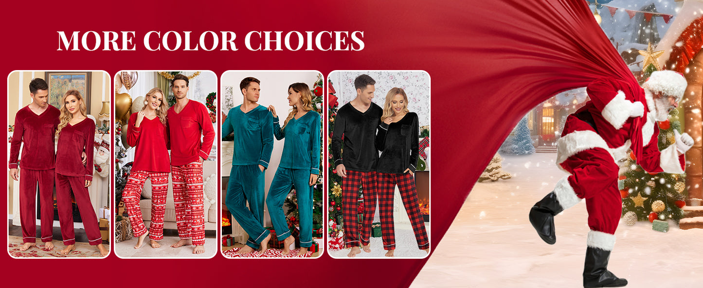 Ekouaer Couples Matching Pajamas Sets Velvet PJs Set for Men and Women Velour Long Sleeve Sleepwear