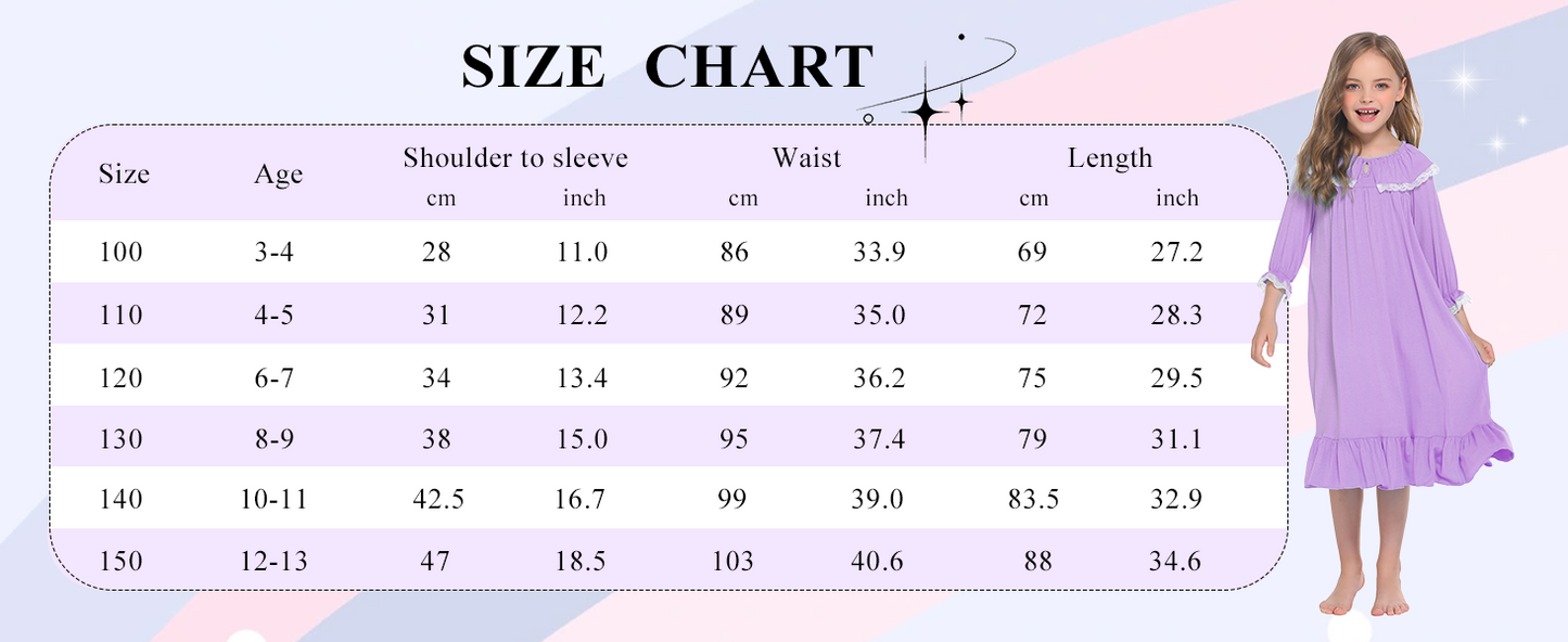 Ekouaer Girls Nightgowns Toddler Pajamas Dress Sleep Nightshirts Princess Soft Sleepwear for Kids