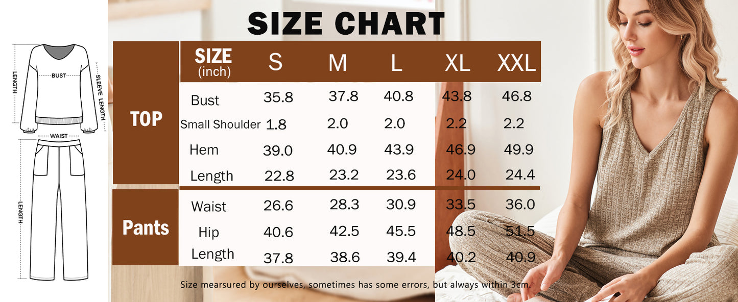 Ekouaer Women's Pajamas Sleeveless Summer Lounge Set Ribbed Knit Pj Loungewear Soft Tank Sleepwear Nightwear