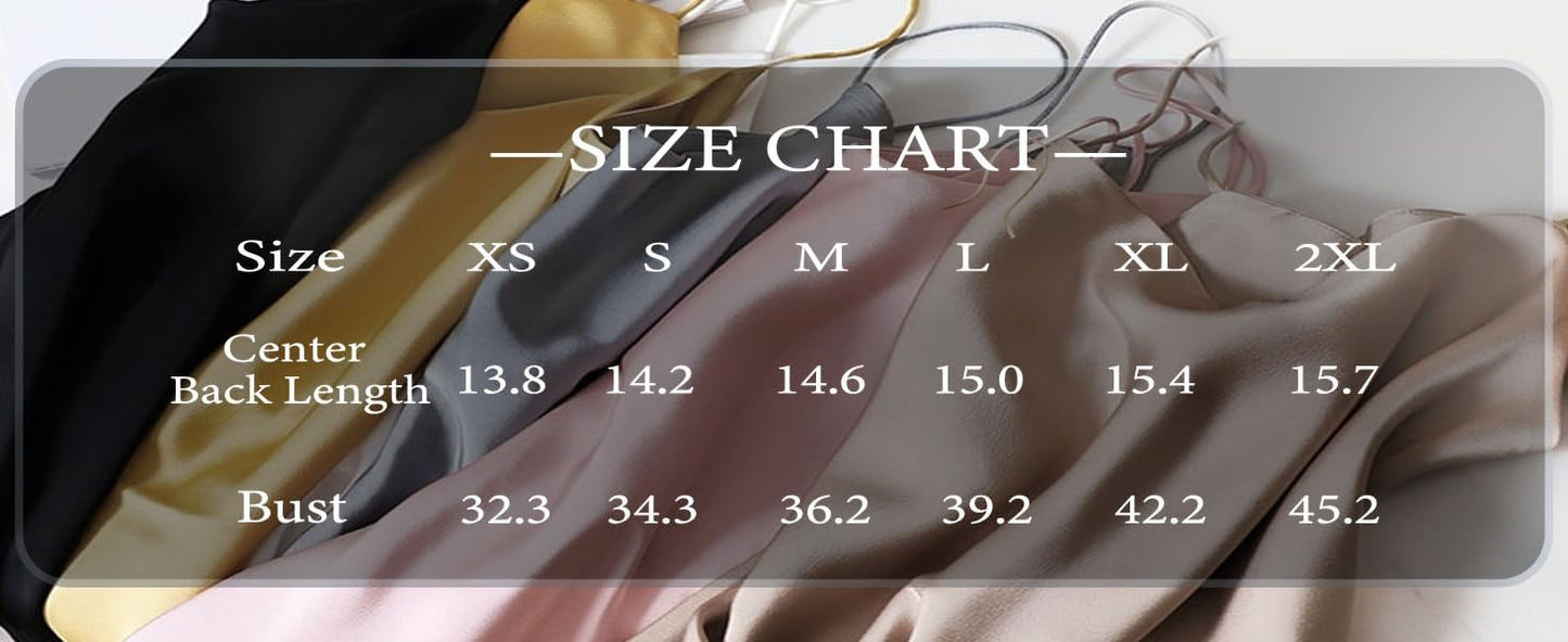 Ekouaer Women's 2 Pcs Satin Camisole Silky Pajama Tank Tops V Neck Soft Spaghetti Strap Loose Basic Sleepwear