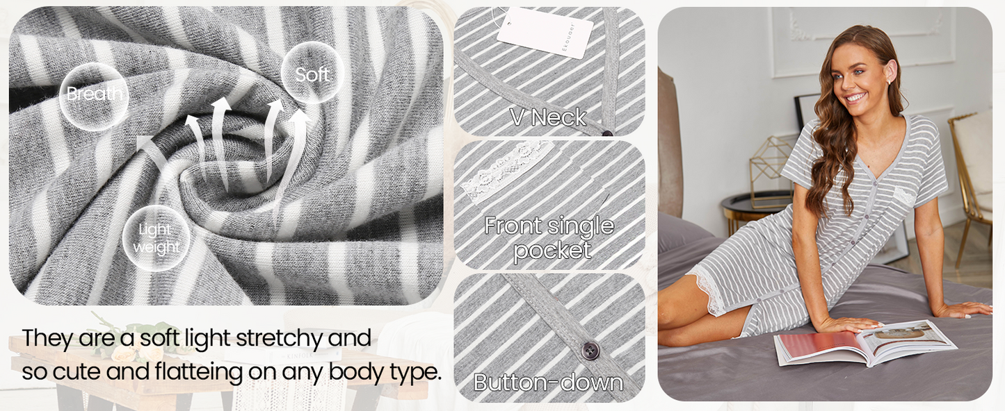 Ekouaer Womens Nightgown Short Sleeve Night Dress Printed Sleepwear Soft Sleep Shirt