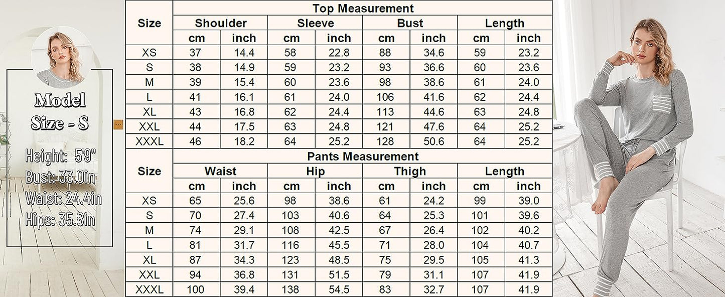 Ekouaer Pajamas Women's Long Sleeve Pj Set Soft 2 Piece Loungewear Sleepwear with Jogger Pants