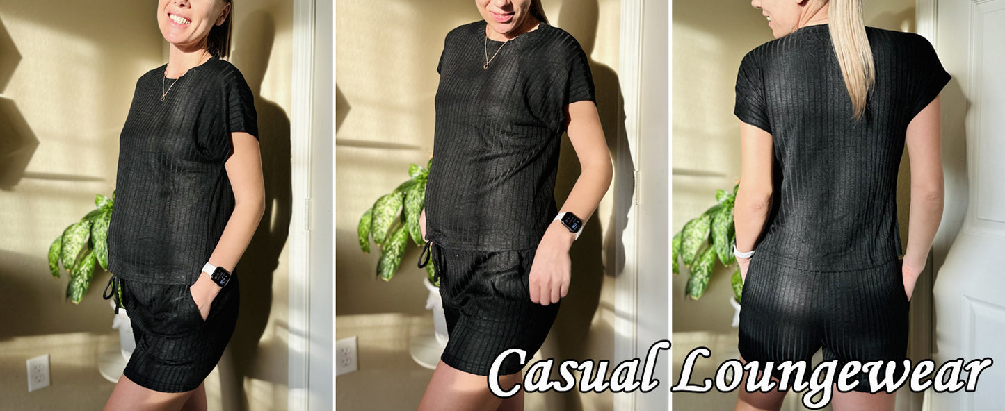 Ekouaer Pajamas Set for Women 2 Piece Pjs Ribbed Knit Lounge Set Cap Sleeve Loungewear Sleepwear