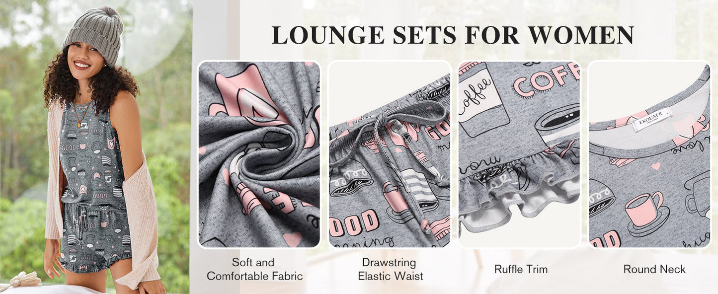 Ekouaer 2 Pack Women's Pajama Set Short Pyjamas for Women Summer Pjs Sets Sleeveless Sleepwear Loungewear