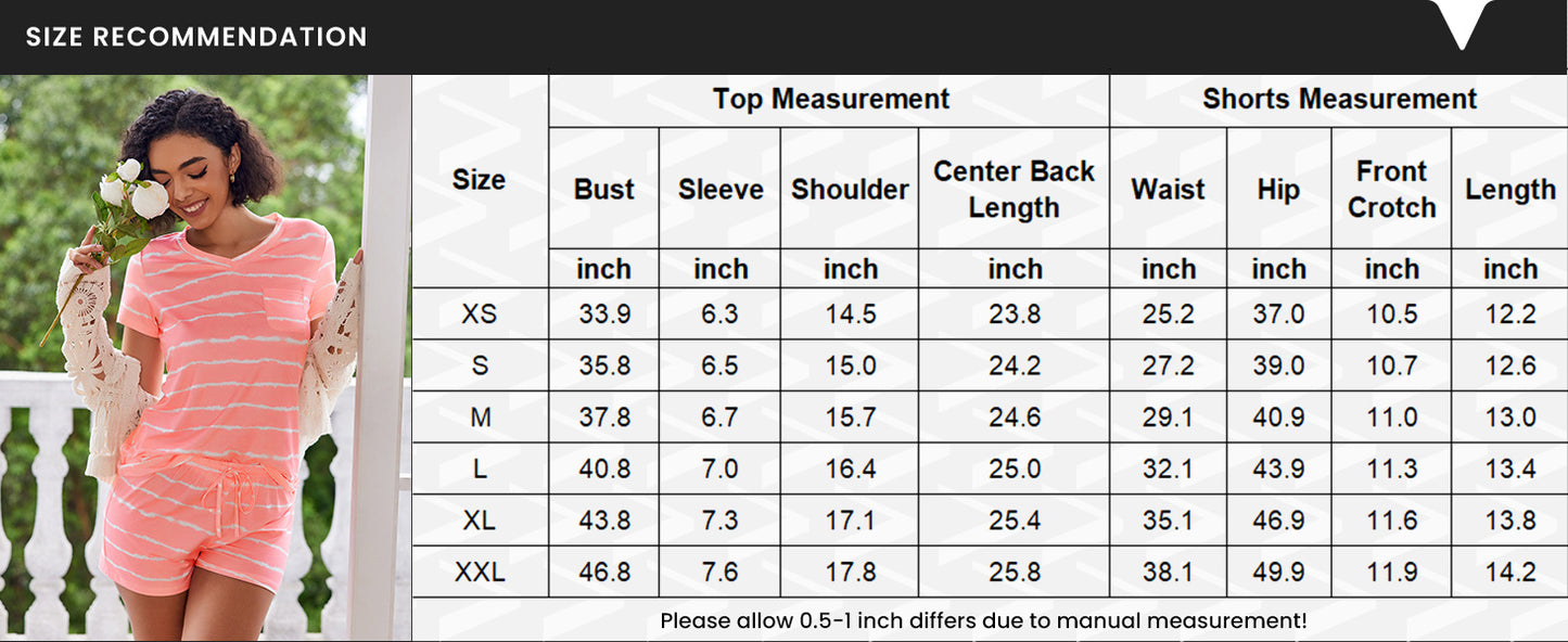 Ekouaer Womens Pajama Sets Short Sleeve Pajamas for Women Sets Soft Lounge Sets Casual V Neck Sleepwear PJS