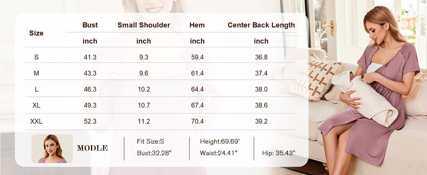 Ekouaer 3 in 1 Labor/Delivery/Hospital Gown Nursing Dress Maternity Nightgown Sleepwear for Breastfeeding with Button