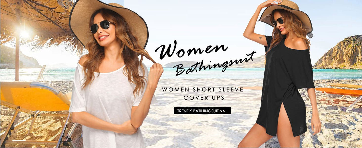 Ekouaer Women's Swimsuit Beach Cover Up Short Sleeve Cover Ups for Swimwear Bathing Suit Coverups