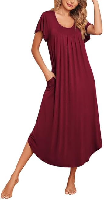 Ekouaer Long Nightgowns for Women with Pockets Short Sleeves Moo Moos for Women Casual Maxi Dress House Dresses Star Print XXXL