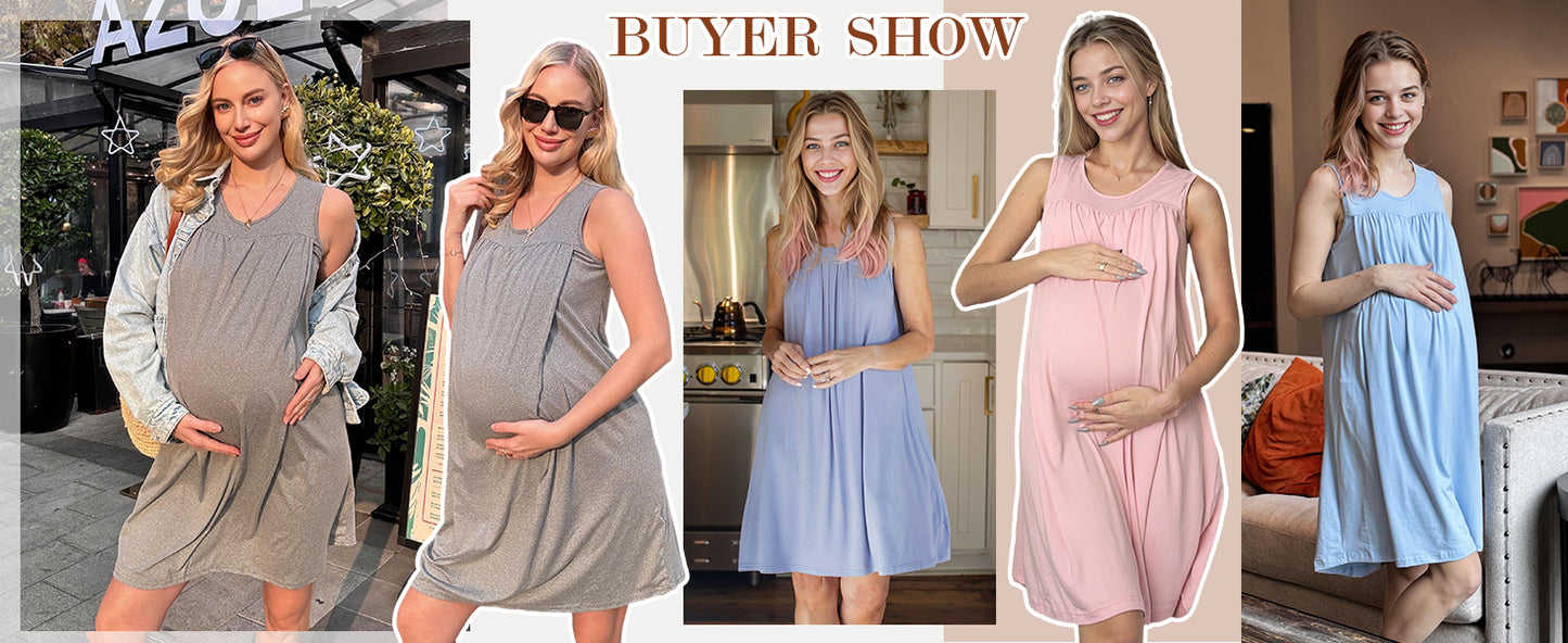 Ekouaer Maternity Nursing Dress Nightgown Labor and Delivery Gown Sleeveless Pregnancy Breastfeeding Dresses