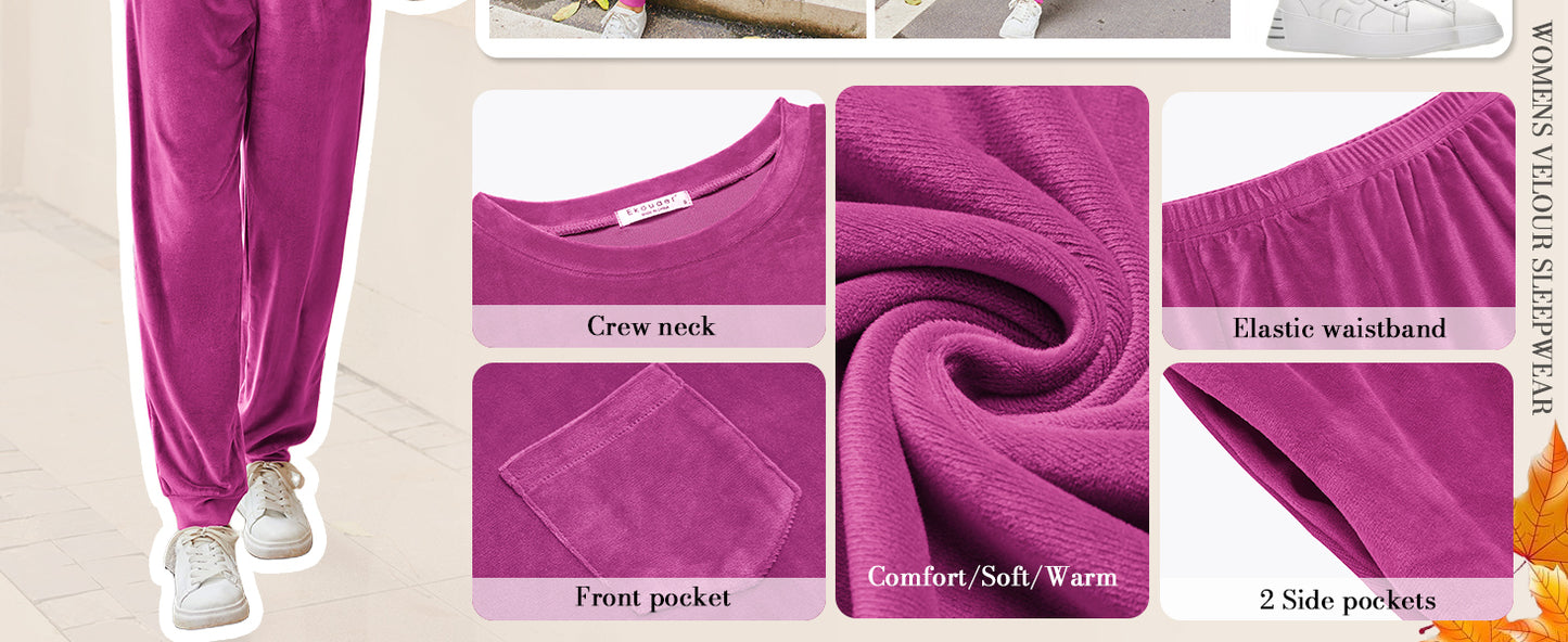 Ekouaer Womens Pajamas Sets Long Sleeve Soft Sleepwear 2 Piece Velvet Pjs Lounge Sets with Pockets Army Green S