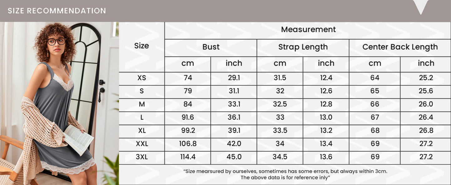 Ekouaer Women's Nightgown V-neck Chemise Sleepwear Lace Nightwear Soft Lingerie for Women