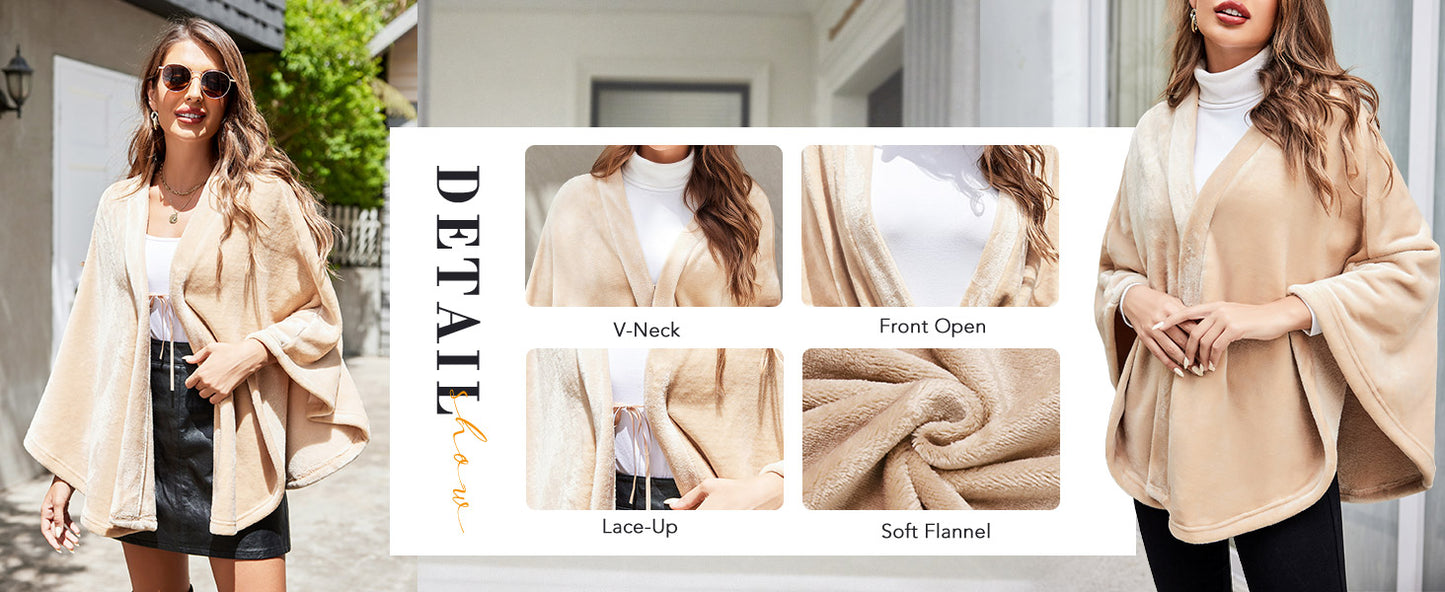 Ekouaer Flannel Faux Poncho for Women Lightweigh Blanket Warm TV Shawl Winter Coat Sweater Cape