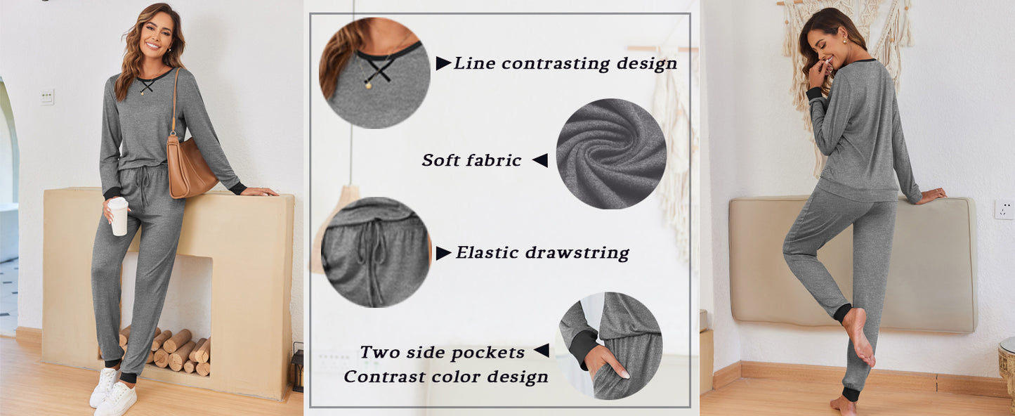 Ekouaer Pajamas For Women Comfy Long Sleeve Jogger Set Lounge Pjs Set With Pockets