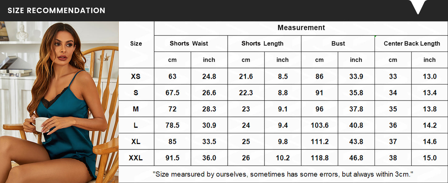 Ekouaer Satin Pajama Set for Women 2 Piece Silky Lingerie Sleepwear Lace Camisole Pj Shorts Set Soft Nightwear