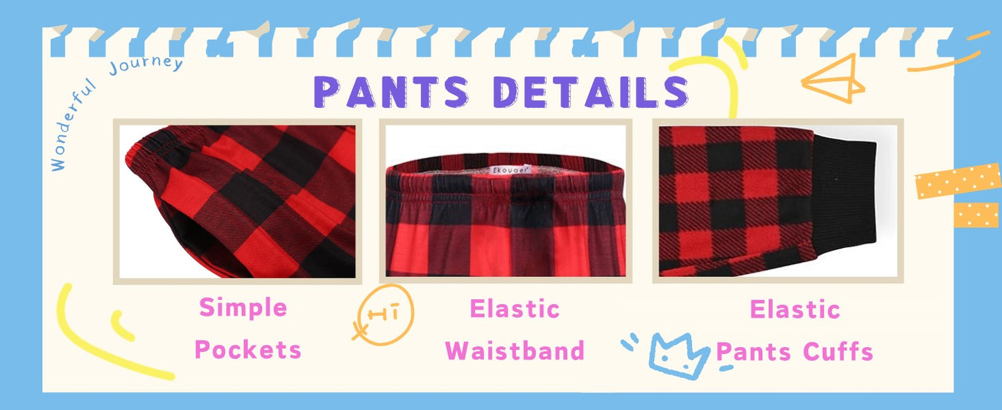 Ekouaer Boys Jogger Pajama Pants Long Plaid Pj Pants Elastic Waistband Lounge Pants with Pockets