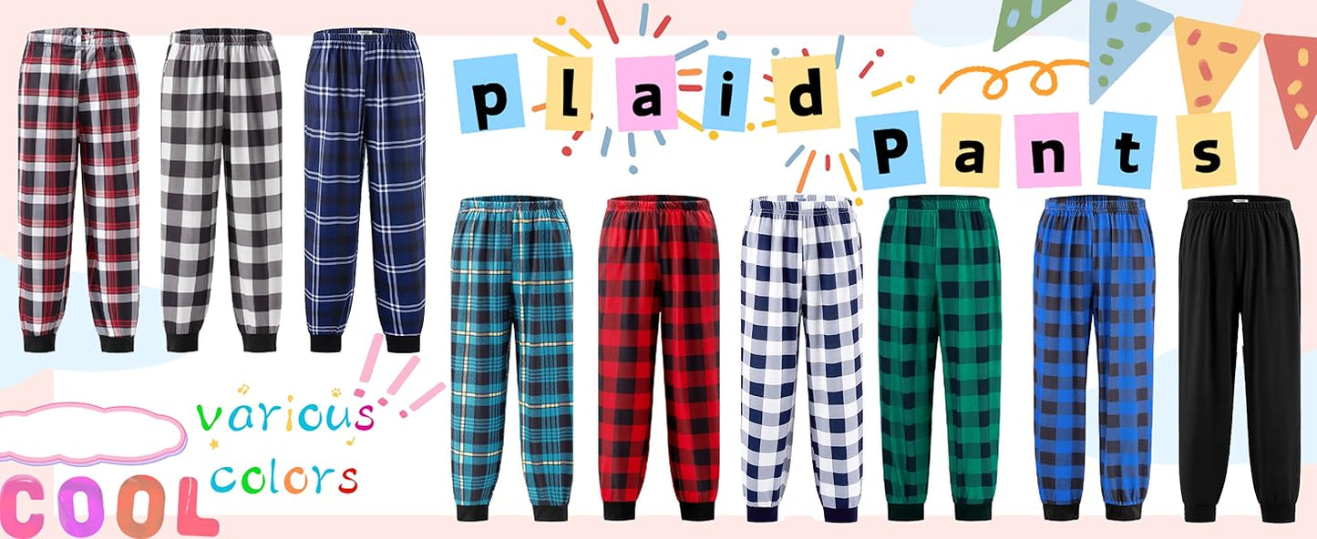 Ekouaer Boys Jogger Pajama Pants Long Plaid Pj Pants Elastic Waistband Lounge Pants with Pockets