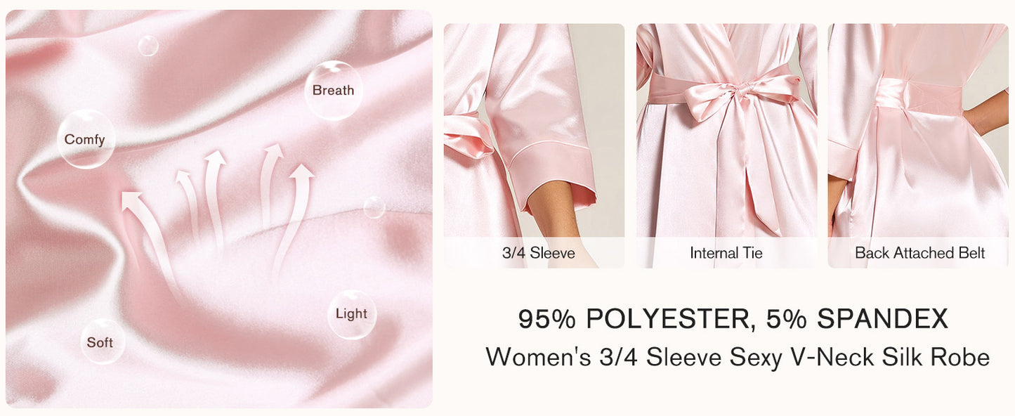 Ekouaer Silk Robes for Women Long Satin Bride Bridesmaid Wedding Party Robes Lightweight Sexy Sleepwear with Pockets