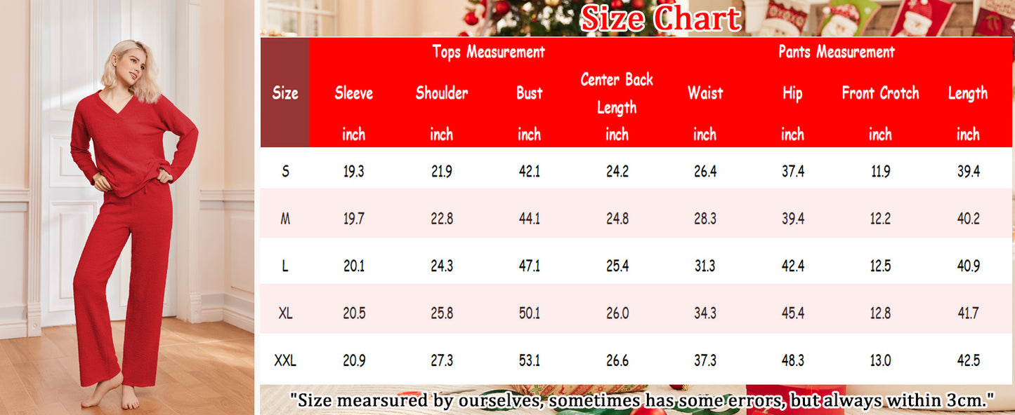 Ekouaer Womens Pajama Sets Fuzzy Fleece Sleepwear Long Sleeve Pjs 2 Piece Lounge Set Fall Outfits Sweater Nightwear