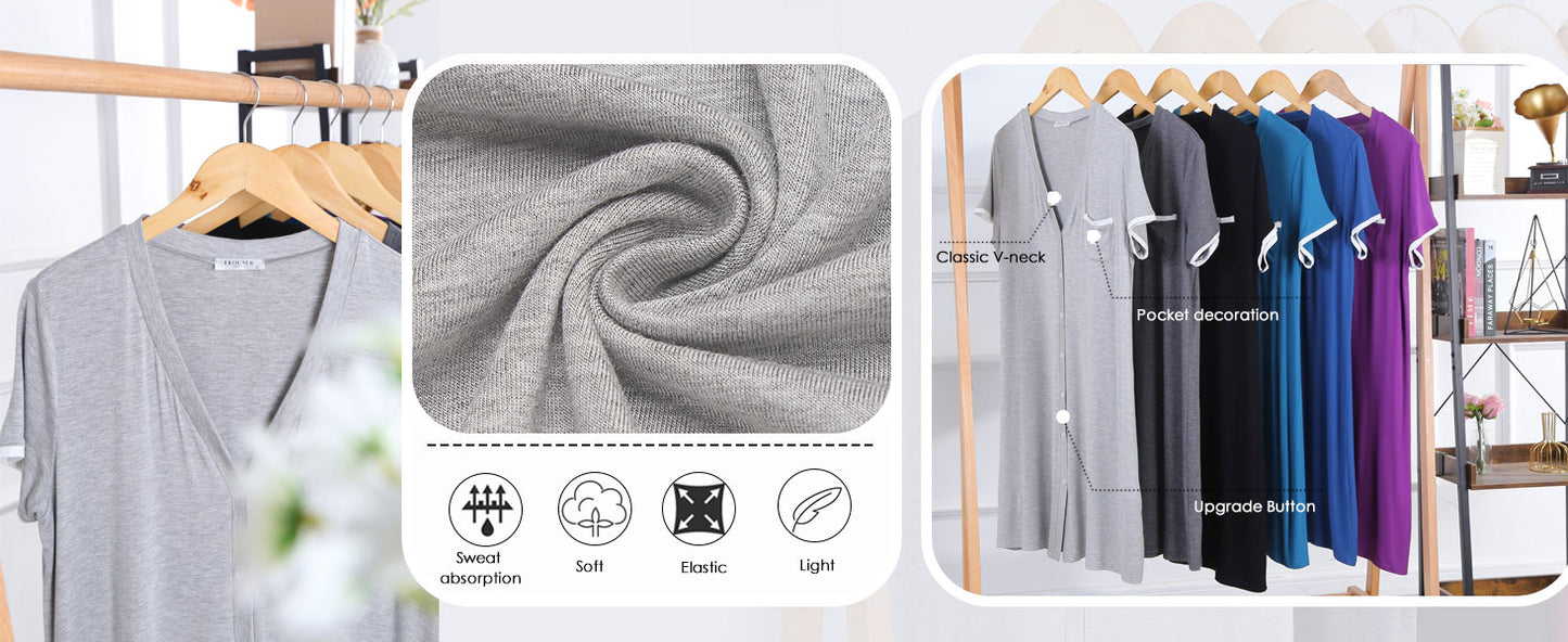 Ekouaer Nightgowns for Women Button Down Pajamas Tops Short Sleeve Sleepwear V-Neck Sleepwear