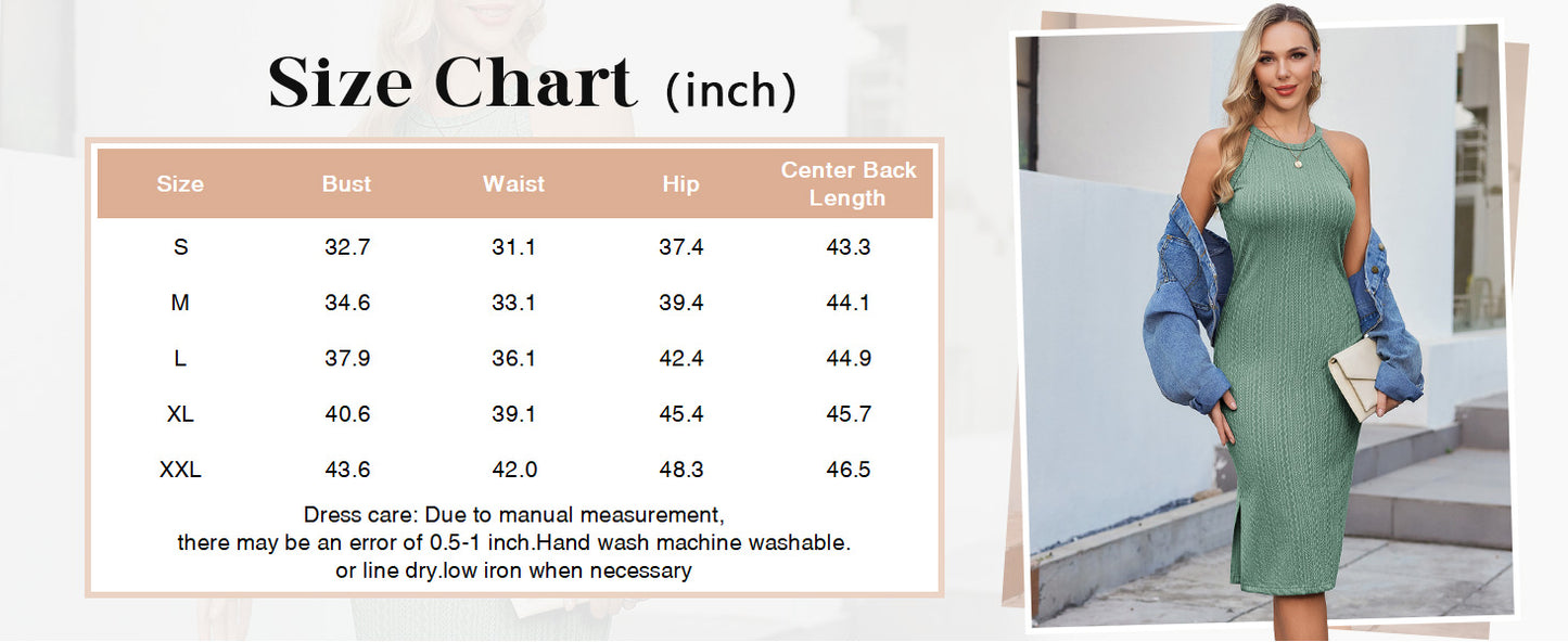 Ekouaer Maternity Dress Rib Knit Side Slit Stretchy Bodycon Pregnancy Dresses Halter Neck Sleeveless Pregnant Clothes