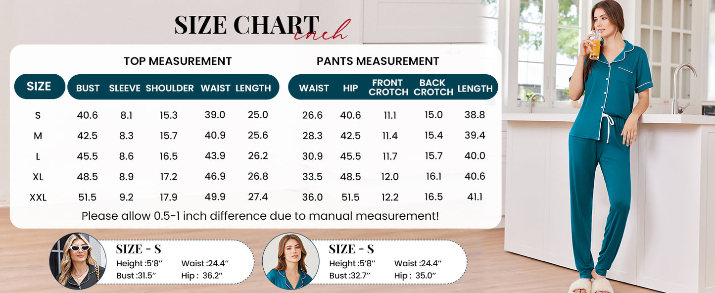Ekouaer Women Pajama Set Short Sleeve Button Down Pjs Soft Comfy Sleepwear Nightwear with Jogger Pants