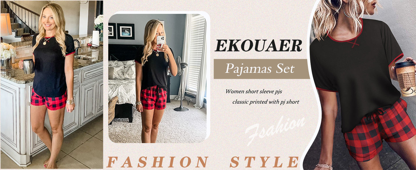 Ekouaer Women Pajama Set Casual Short Set
