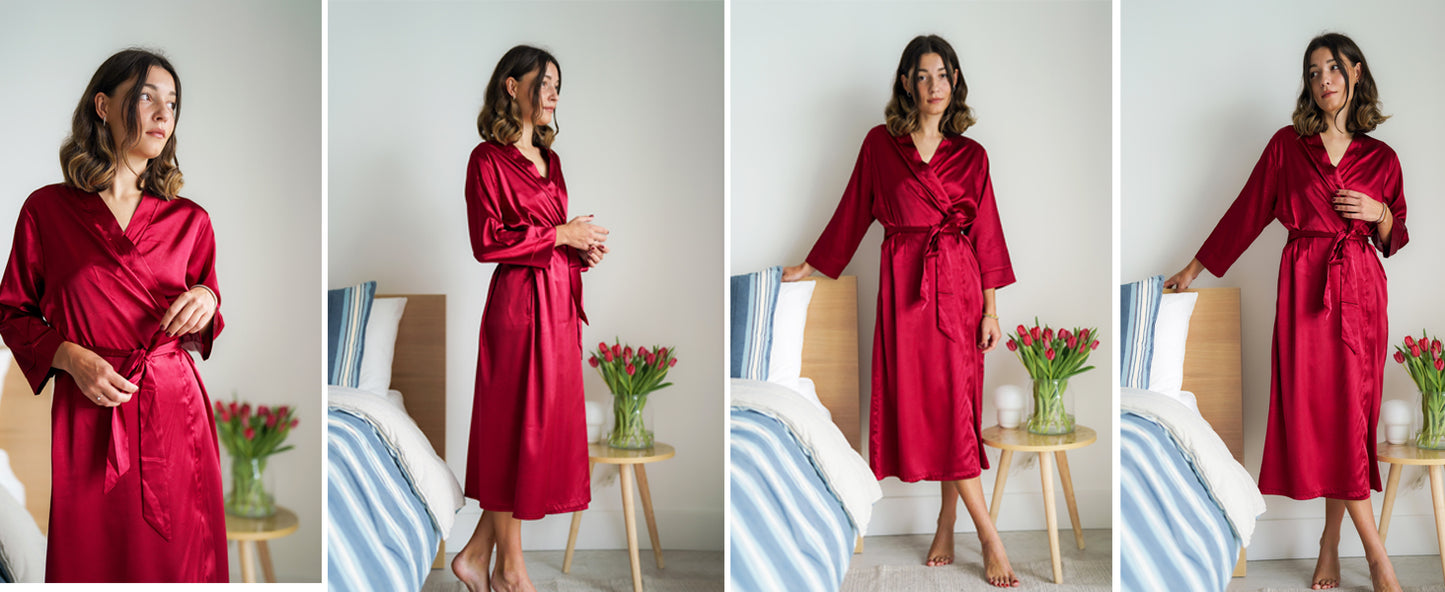 Ekouaer Silk Robes for Women Long Satin Bride Bridesmaid Wedding Party Robes Lightweight Sexy Sleepwear with Pockets