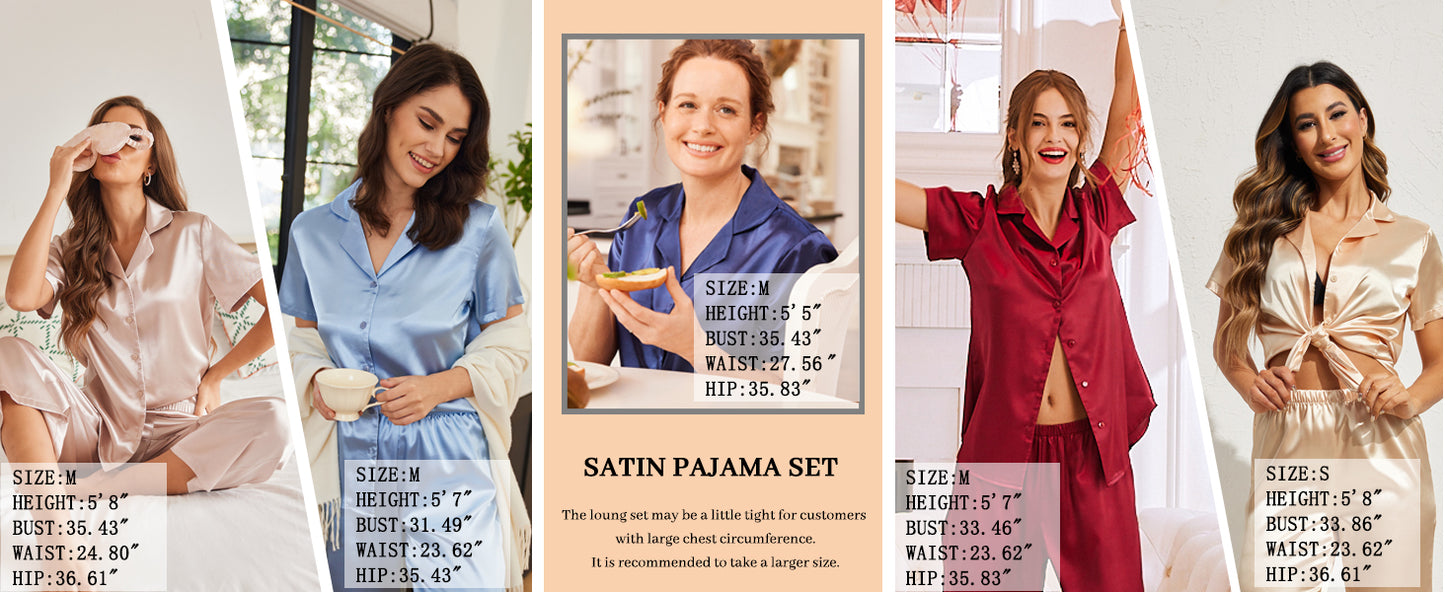 Ekouaer Womens Satin Pajamas Silk Capri Pjs 2 Piece Lounge Sets Short Sleeve Button Down Sleepwear