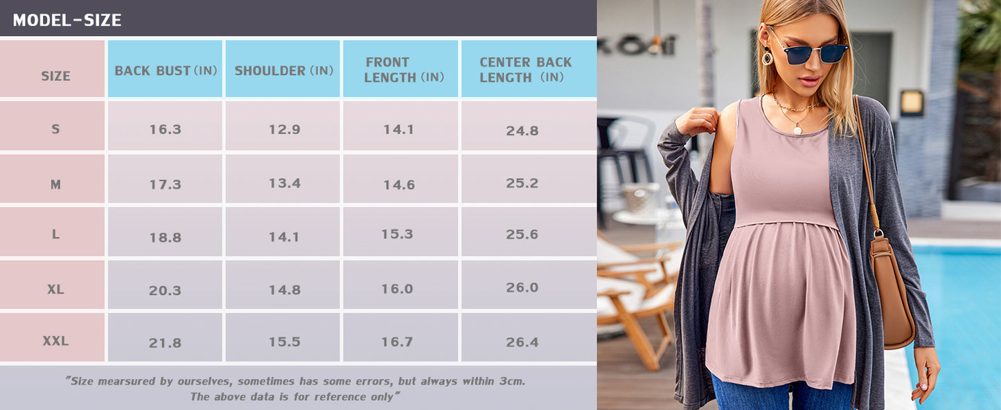 Ekouaer Women's Maternity Nursing Tank Tops Sleeveless Scoop Neck Breastfeeding Shirt 3 Pack Double Layer Pregnancy Clothes