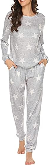 Ekouaer Womens Jogger Pajama Sets Long Sleeve Sleepwear Round Neck Nightwear Soft Pjs Lounge Sets with Pockets