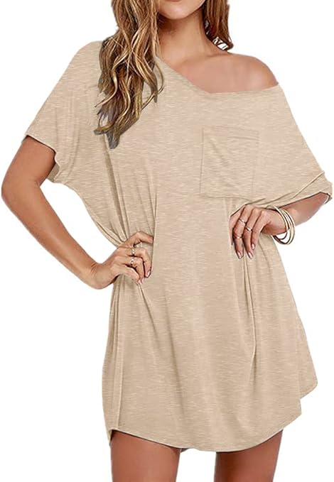 Ekouaer Womens Tshirt Nightgown Cotton V Neck Sleepshirts Comfy Casual Nightshirt for Women