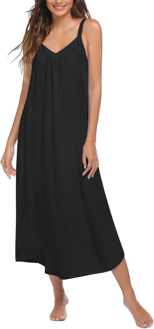 Ekouaer Womens Nightgown Sleeveless Long Night Gown Full Slip Sleep Dress Print Sleepwear Soft Lounge Dress