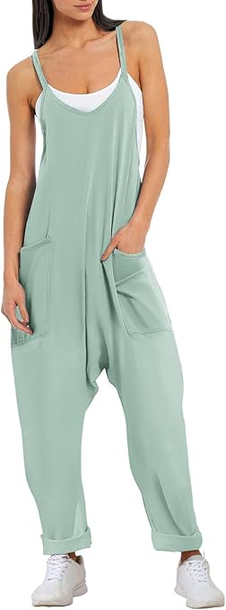 Ekouaer Womens Sleeveless Jumpsuit Loose Spaghetti Strap Baggy Overalls Jumpers Casual Long Pants Rompers with Pockets