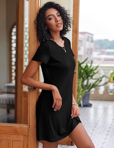 Ekouaer 2 Pack Nightgowns for Women Sleapwear Short Sleeve Night Shirts Soft Sleep Dress Classic Nightdress