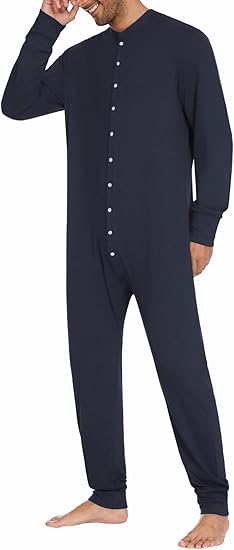 Ekouaer Men's One Piece Pajama Thermal Full Button Union Suit Long Sleeve Onesie with Button Flap