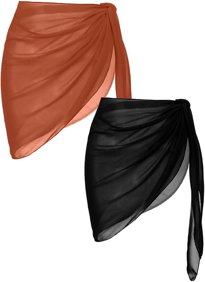 Ekouaer 2 Pieces Women Beach Sarongs Sheer Cover Ups Chiffon Bikini Wrap Skirt for Swimwear