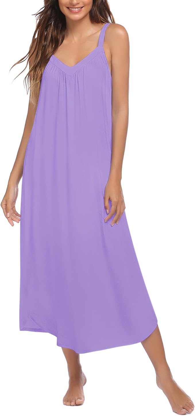 Ekouaer Womens Nightgown Sleeveless Long Night Gown Full Slip Sleep Dress Print Sleepwear Soft Lounge Dress