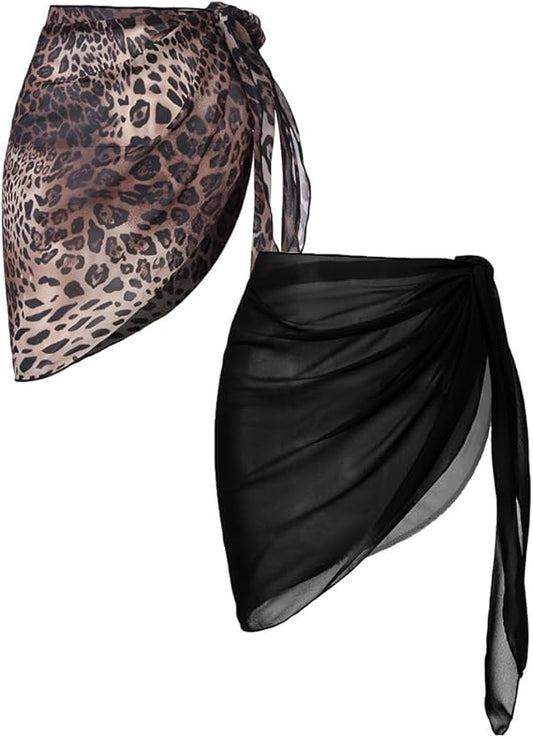 Ekouaer 2 Pieces Women Beach Sarongs Sheer Cover Ups Chiffon Bikini Wrap Skirt for Swimwear