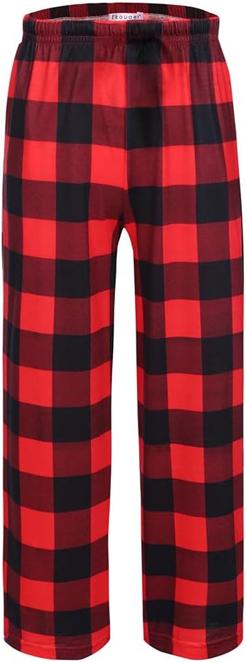Ekouaer Boys Pajama Pants Long Sleep Soft Elastic Waist Bottoms Plaid Lounge With 2 Pockets 4-14 Years