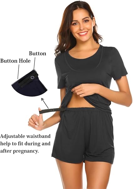 Ekouaer Maternity Pajamas for Hospital Set Short Sleeve Nursing Pajamas Breastfeeding Pregnancy Sleepwear